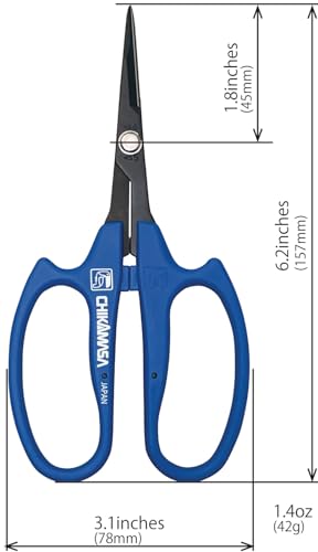 CHIKAMASA B-600SLUFB, The Precise Specialty Trimming Scissors, S/S L-Shape Blade, Fluorine Coating, for trimming plants and grapes, excellent for narrow stem-thinning inside closed and tangled spaces.