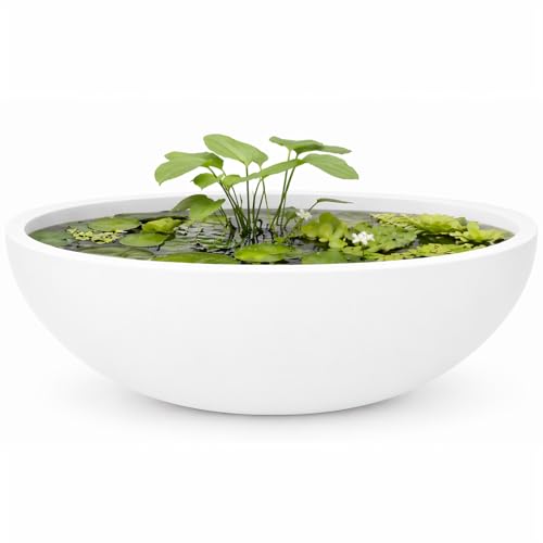 KUTE NEST 19.7" Premium Rondo Fiberstone Outdoor Planter - White - color: Santorini White, size: 19.7"D x 6.9"H