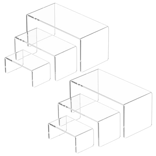 NIUBEE Acrylic Risers Display Stand 2 Set, Display Riser Shelfs,8.4x6.3x4.3 | Clear Risers Stand Shelves for Funko Pop Figures, Plastic Cupcake Stands for Candy Dessert Showcase Party Table Decorations - size: (8,6,4)" x2Set