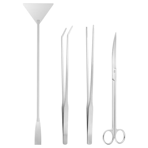 Ohtomber 4PCS Aquascape Tool Aquarium Kit with Tweezers Scissors Scraper