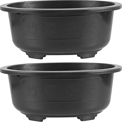 ERINGOGO 2 PCS Bonsai Training Pots, 15'' Bonsai Plants Growing Pot Plastic Oval Planter with Drainage Hole, Large Deep Flower for Nursery, Garden, Balcony