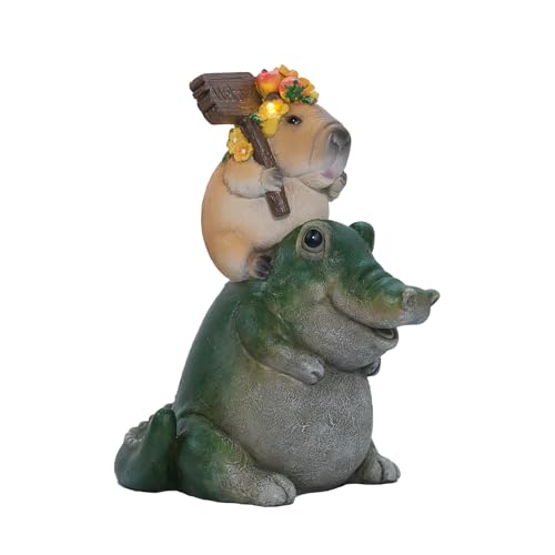 Solar Garden Outdoor Capybara Statues Yard Resin Decoration | Hand-paint Housewarming Gift for Patio Yard Lawn Waterproof Cracking - color: Yellow Capybara
