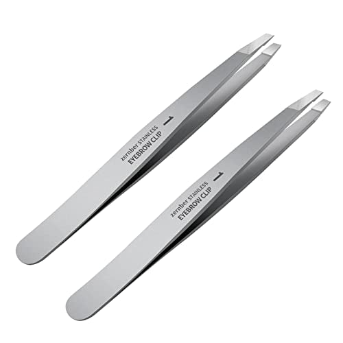 Flat and Slant Tip Tweezers of 2 Pack, Stainless Steel Precision Tweezer for Women Eyebrow & Hair Removal - color: 2 Pack (Slant & Flat)