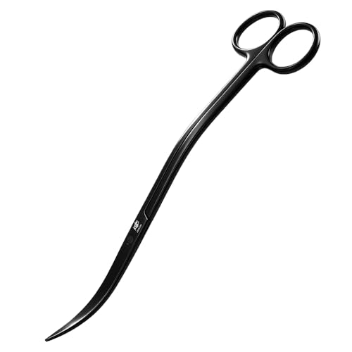 LINLAN 9.8-inch Wave Curve Aquascaping Scissors, Full Chamfer Smooth Design, Carbonized Anti-Rust, Professional Dutch Style Aquascape Shears, for Layered Shaping & Trimming Plants at Any Angle - size: Wave Curved Black