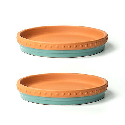 Plant Saucers, 8" Plant Trays to Catch Water, 2 Pcs, Premium Terracotta | Glazed turquoise and terracotta ceramic Flower Pot Saucers fit pots up to 7", catches excess water. - color: Turquoise/Terracotta