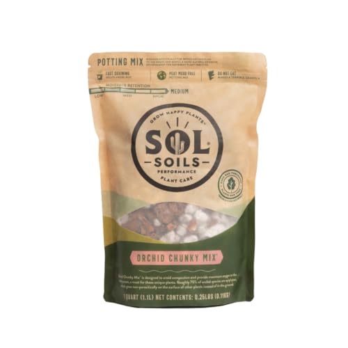 Sol Soils Chunky Orchid Potting Mix - 100% Peat-Free, Lightweight, and Aerated with Coconut Husk, Perlite & Recycled Forest Products for Fast Draining, Healthy Orchids - 1 Quart - style: Orchid Chunky Mix