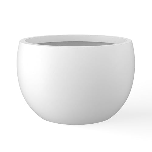 Kante Accent Round Bowl White Concrete Planter 15.7" Dia, Outdoor | Rubber Plug for Indoor, Drainage for Garden, All-Weather Cement Flower Pot, Handcrafted, Anti-Frost & UV, Modern Home Decor - color: Pure White, size: 15.7" d