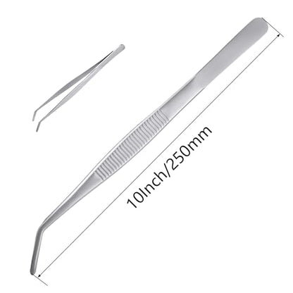 10Inch Fine-Tip Kitchen Tweezers Tongs – Extra-Long Stainless Steel Cooking Tweezers Dishwasher Safe for Grilling, Baking & Food Prep (10In Bent BBQ Tongs) - color: 10in Bent Bbq Tongs