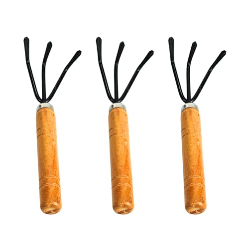 Mini Gardening Tools 3pcs Portable Garden Hand Tools Set，Shovel and rake Tools Made of Wooden Non-Slip Handles and Metal Heads,for Seedlings, Bonsai, Succulents, Herbs (3pcs-rake) - color: 3pcs-rake