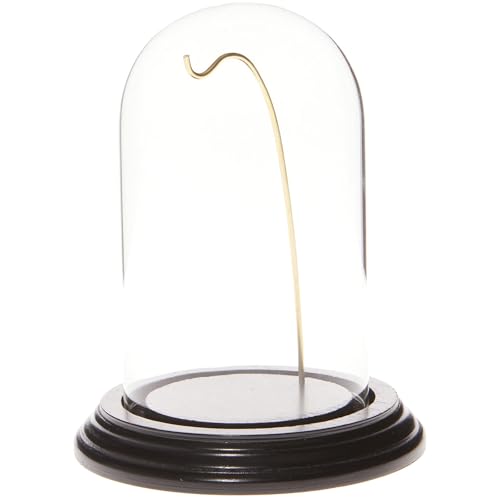 Plymor 3" x 5" Watch Glass Display Dome Cloche (Black Wood Veneer Base & Gold Wire) - color: Black Base / Gold Wire