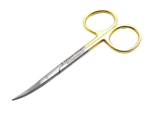 Scissors 4.5 inch curved Iris Micro Dissecting Gold Plated handle Fine Point Dental Surgical Gum Scissors