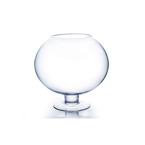 WGV Bowl Glass Vase, Diameter 16", Height 16", (Multiple Sizes Choices) Clear Bubble Floral with Stem, Planter Terrarium for Wedding Event Home Decor, 1 Piece (VBW0916) - size: Stem Bowl 16"H