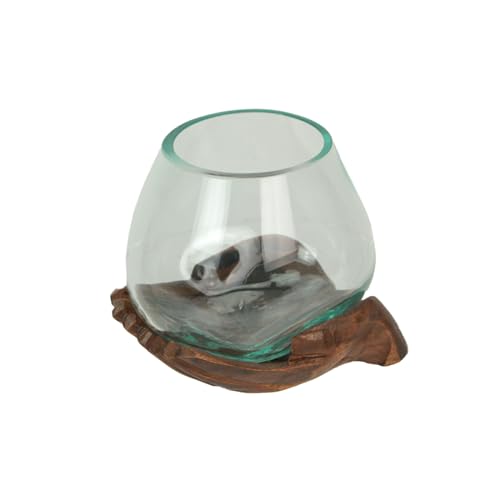 Decorative Vase Bowl, 5 Inch Molten Glass on Carved Wood Hands - size: 5.25 Inch
