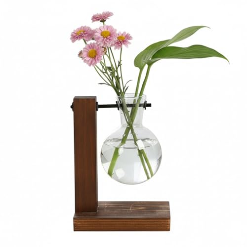 Plant Propagation Station with Glass Vase & Wood Stand, Hydroponic Planter Terrarium for Home Office Desk Decoration, Propagation Vases for Plants & Cuttings, Gift for Plant Lovers - color: 1 Bulb a
