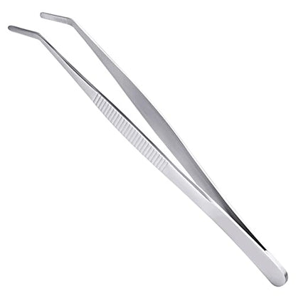 12Inch Bent Long Forceps Tweezers, Serrated Flat Tips Precision Curved Science Surgical Tongs Jewelers Needle Metal Sewing Sharp Small Kitchen Cooking Tweezers With Teeth Knurled Handles (1PCS-300mm) - color: Bent 1pcs 12inch