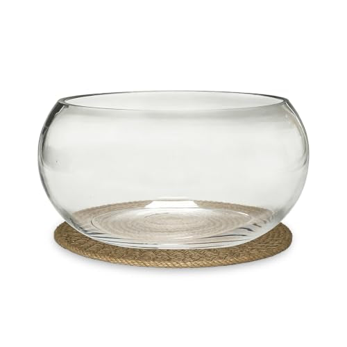 8" Round Glass Lotus Bowl Planter with Rattan Mat, Clear Indoor Hydroponic Water Lily Pot for Aquatic Plants, Bonsai & Lotus Flowers, Decorative Terrarium Bowl Vase, Fish Tank - size: 8 Inch