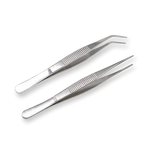 5-1/2 Inch Stainless Steel Tweezers with Straight and Curved Serrated Tip Multipurpose Forceps for Craft Repairing 2 Pack - size: 5-1/2 Inch
