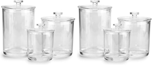 Hipiwe Clear Plastic Apothecary Jars with Lid, Large Size Bathroom Storage Canister Jar Cotton Ball and Swab Organizer Q-Tips Holder, 60-Ounce, 30-Ounce and 15-Ounce, Set of 3 (Pack of 2) - size: Large (Pack of 2)