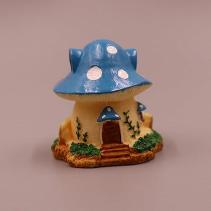 Mushroom House Miniature Ornament, Resin Villa Decor for Micro Landscape and Home Display Blue