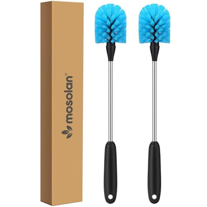 MOSOLAN Stainless Steel Water Bottle Cleaning Scrubbing Brush, 15 in | 2 Pack, Long Handle, Non-Slip, Cleaning Sport Bottles, Baby Bottles, Cups, Coffee Mugs, Glasswares, Wine Decanters, Flask - size: 15 Inch (Pack of 2)