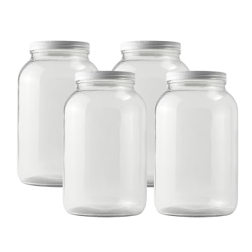 4-Pack 1 Gallon Glass Jar with Lid | Wide Mouth Set with White Metal Caps - size: 4 Pack