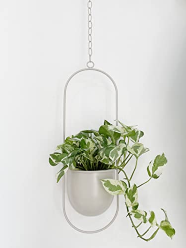 RISEON Boho Beige Metal Plant Hanger,Metal Wall and Ceiling Hanging Planter, Modern Planter, Mid Century Flower Pot Plant Holder, Minimalist Planter for Indoor Outdoor Home Decor - color: Pink