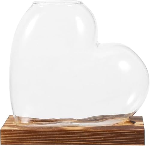 Hydroponic Vase for Indoor Plants with Wooden Base Water Propagation Station Glass Plant Display Terrarium Container
