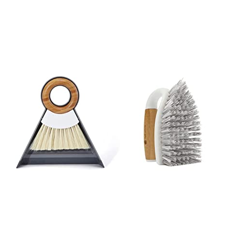Full Circle and Brush Set, White Tiny Team Mini Dustpan & Tough Stuff All-Purpose Scrub Brush, White 4.45" x 5.12" x 3.82"
