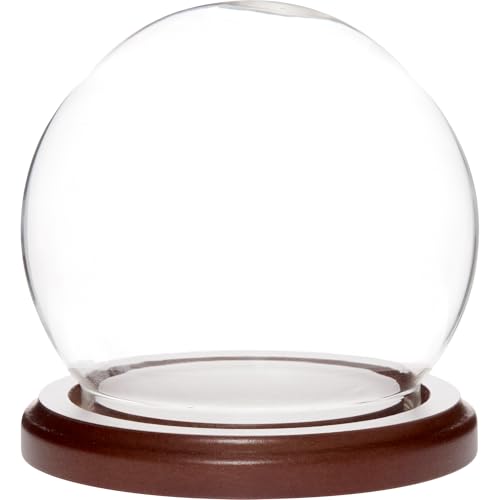 Plymor 3.5 inch x 4 inch Glass Display Dome Globe Cloche (Dark Wood Base) - color: Dark Wood Base