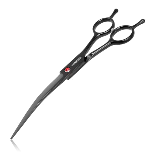 7.5" Dog Grooming Scissor - Professional Down-curved Shear with Ergonomic Handle Japanese Stainless Steel Hair Scissor for Dogs, Cats and Other Pets, Sharp (Curved,Black) - color: Black