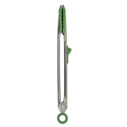 Tovolo Tongs With Silicone Tips Easy Grip 13” Long Kitchen Tongs Stainless Steel Handle For Cooking, Non Scratch Heat Resistant Locking Tongs Silicone Tipped Dishwasher Safe BPA Free, Pesto Green - color: Pesto