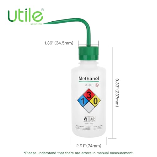 Utile 4pcs of Vol.500ml (16.9oz) Wash Bottles, Methanol Safety Wash Bottles, Narrow Mouth Squeeze Bottles,LDPE Material with PP Material Closure,5511.0371.4 - style: 4pcs of Methanol Wash Bottles