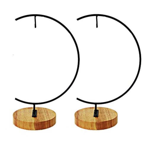 11-inch Ornament Display Stand with Wooden Base Metal Hook Tabletop - color: Black