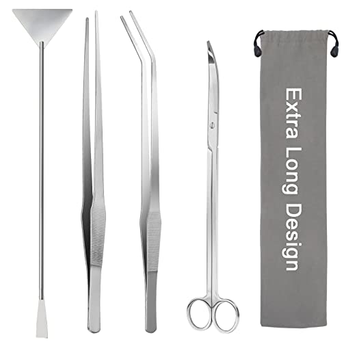 15" Aquarium Aquascape Tools Kit 4P Stainless Steel Aquascaping Set - color: Silver