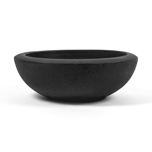 ARBORA 26" Santorini Bowl Planter - Lightweight Polyresin Large Outdoor Pot - color: Black, size: 26" Single