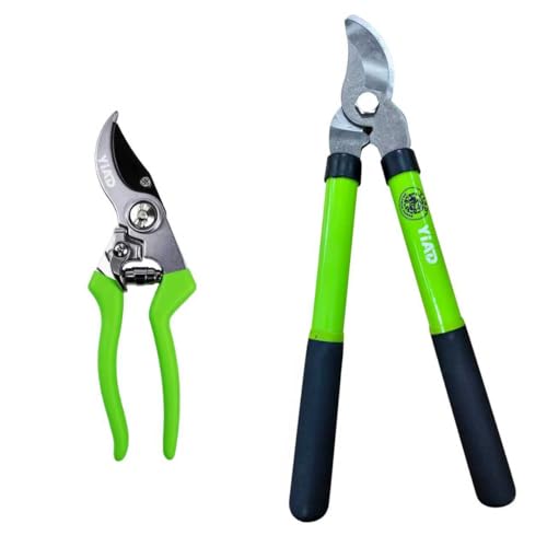 YIAD High Carbon Steel Pruning Shears Loppers Set, Bypass Garden Clipper | 15-Inch Tree Branch Cutter, 8-Inch Pruners, Ergonomic Non-Slip Handle, Rust-Resistant Coating, Ideal for Roses & Shrubs - style: Traditional