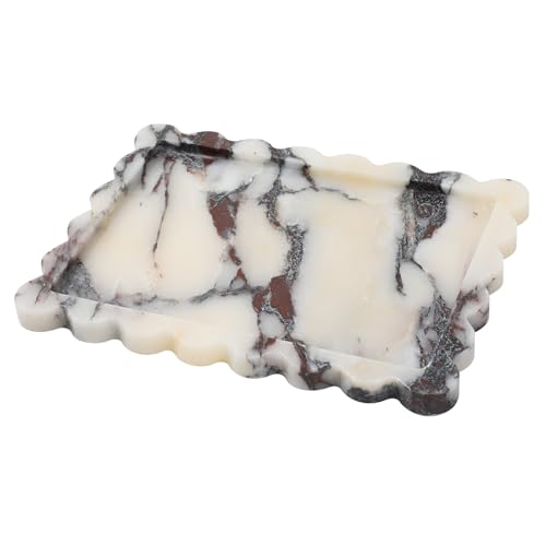 Luxury Calacatta Marble Tray 11" x 8", Marble Vanity Tray for Countertop Bathroom Dresser Kitchen, Scalloped Natural Stone Tray for Trinket Perfume Jewelry Candle, Decorative Tray - color: Calacatta Viola, size: 10.8" x 8" x 0.7"