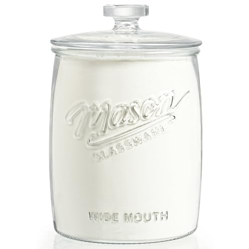 1 Gallon Glass Cookie Jar, Airtight Lid & Wide Mouth Mason Jar | Large Apothecary Jar for Sugar,Candy, Rice, Flour, Dog Treat & Pantry Organization. BPA-free Glass, Leak-proof Seal, Reusable - size: 1 Gallon