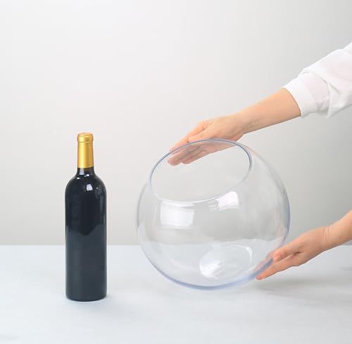 CYS EXCEL Large Glass Bubble Bowl (H-9.5" W-11, Approx. 2.8 Gal.) Fish Bowl Round Terrarium Vase Globe Flower Centerpiece for Weddings Events Arrangements - size: H-9.5" W-11"