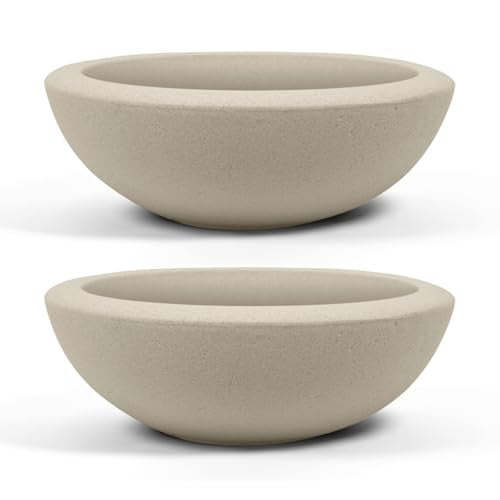 ARBORA 26" Santorini Bowl Planters 2-Pack - Polyresin Large Outdoor Pots - color: Cream, size: 26" 2-Pack