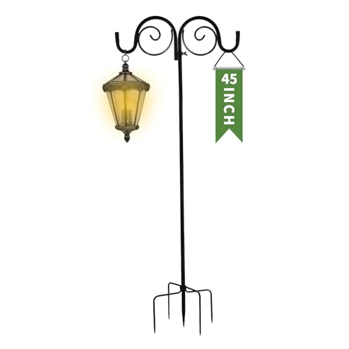Double Shepherds Hooks for Outdoor 1 Pack 45 Inch | Stable yard hanging pole, perfect for hummingbird feeders, wind chimes, lanterns & outdoor decorative ornaments - size: 45 Inch 1pcs