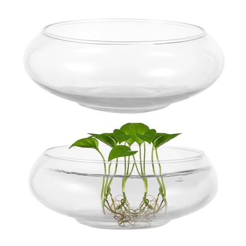 2 PCS Round Glass Vase Bowl, 6"/ 8" Wide Mouth Clear Glass Fish Bowls, Lotus Bowl, Succulent Planters, Hydroponic Planter Floral Decor Centerpieces for Home Decoration (2PCS)