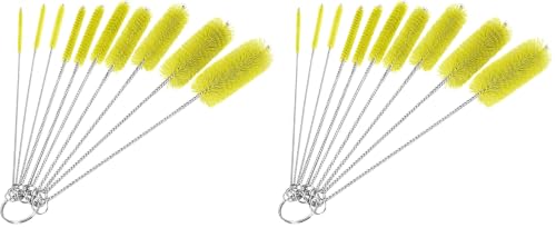 CiaraQ Bottle Cleaning Brushes, 8 Inch Nylon Tube Brush Set, Cleaner for Narrow Neck Bottles Cups with Hook, Set of 10pcs. (Pack of 2) - color: Yellow, size: 8.0 Inch (10pcs) (Pack of 2)