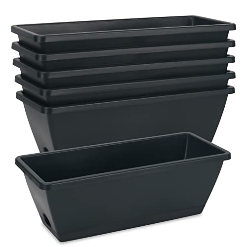 6 Pcs Window Box Planter, 17" Rectangular Planter Box with Saucers, Black | Sturdy Plastic Planter Boxes, Outdoor Indoor, Vegetable Flower Pots, for Windowsill, Patio, Porch, Garden Balcony, Gardening - size: 6 Pack / 17inch Dark Gray