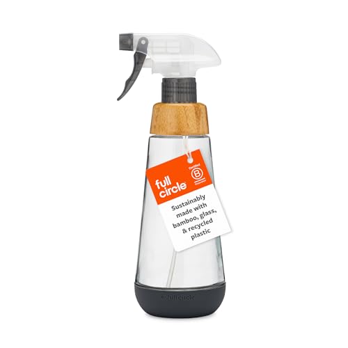 Full Circle Refill-Ready Glass Spray Bottle, Bamboo, Silicone, Gray - color: Gray, size: 16 Ounces