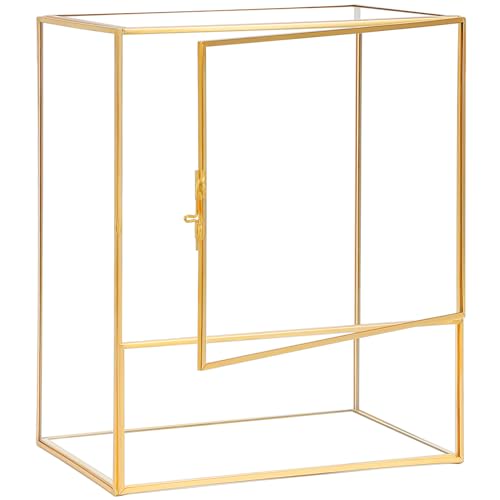 REDHUGO Glass Planter Terrarium with Door, Geometric Display Box, Gold | Geometric Glass Terrarium with Door for Moss, Succulents and Air Plants, Ideal for Tabletop Centerpieces and Display - color: Gold