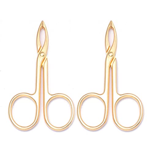 2 Pieces Tweezers Scissor Handle Straight Tip Scissor | Shaped Eyebrows Tweezers for Hair Plucker Remover Facial Hair Eyebrows Care (Golden) - color: Golden