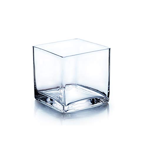 WGV Cube Glass Vase, Candle Holder, 3"x3"x3", Clear Elegant Floral Accent Container Planter Terrarium Storage for Wedding Party Ceremony Event Office Home Decor, 1 Piece - size: 3"