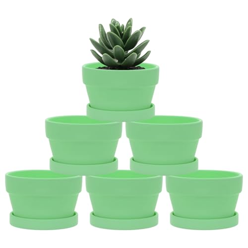 M METERXITY 6-Pack Shallow Terracotta Clay Pots, 4.3" Ceramic Small Plant Pots with Saucer and Drainage Holes for Succulent Plants/DIY Crafts, Terracotta Pottery Planters [Mint Green] - color: Mint Green
