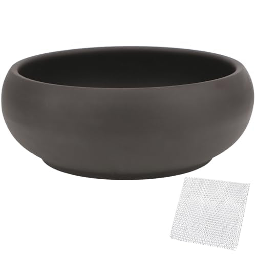 Bonsai Pot 8" Unglazed Round Ceramic Succulent Planter + Drainage Screen - size: 8 Inch